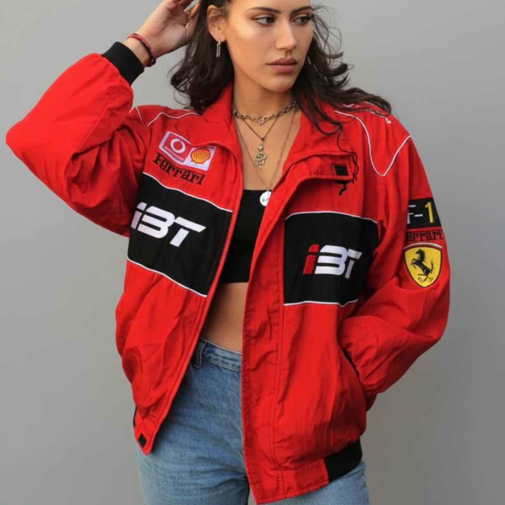 Oversized Racing Jacket Women Color Block Motorsport Style 1