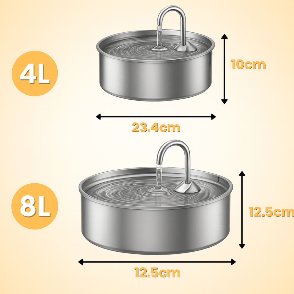 Pet Water Fountain Stainless Steel 8L Filtration Anti Bacterial Bowl