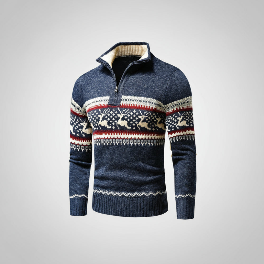 Men's Christmas Knit Sweater - Zipper Long Turtleneck