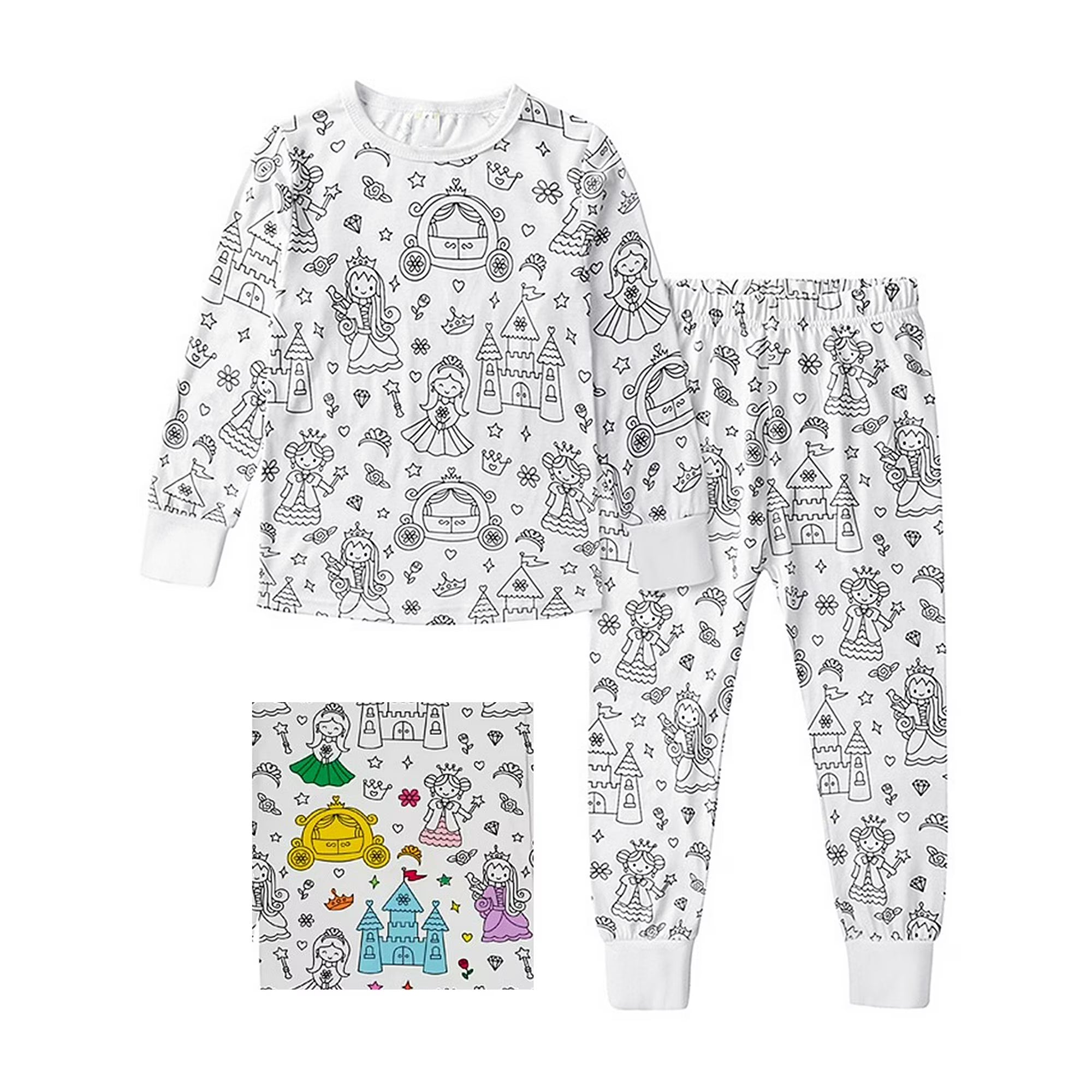 Kids Cartoon Pajama Set Two-Piece Loungewear Pants and Top