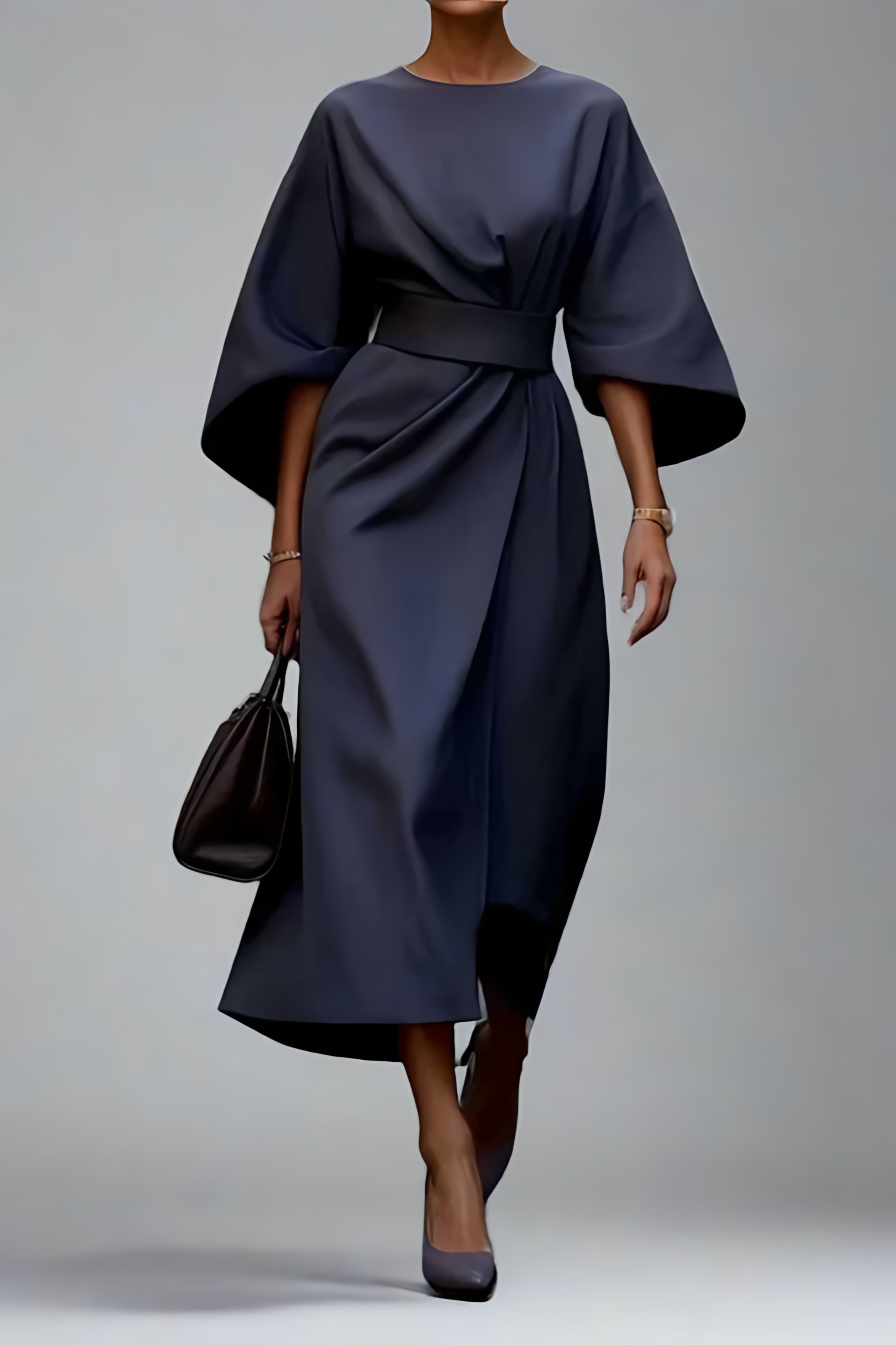 Women’s Elegant Belted Long Sleeve Dress | Minimalist Midi