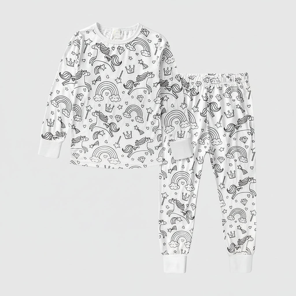 Kids Cartoon Pajama Set Two-Piece Loungewear Pants and Top