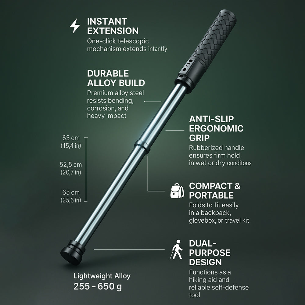 Retractable Self-Defense Walking Sticks Alloy Telescopic Hiking Pole
