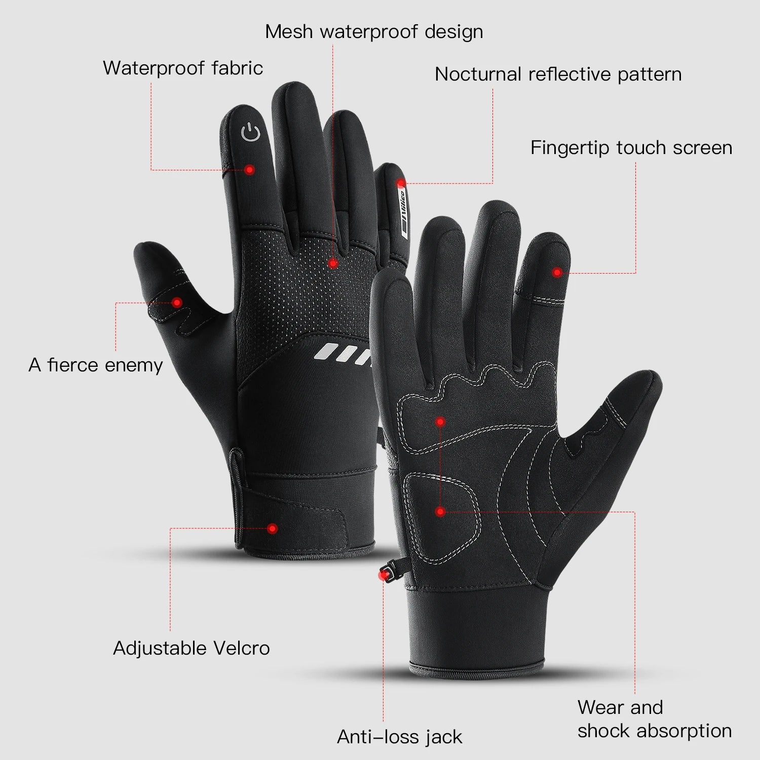 Winter Gloves Cycling Touchscreen Windproof Thermal Nylon Grip