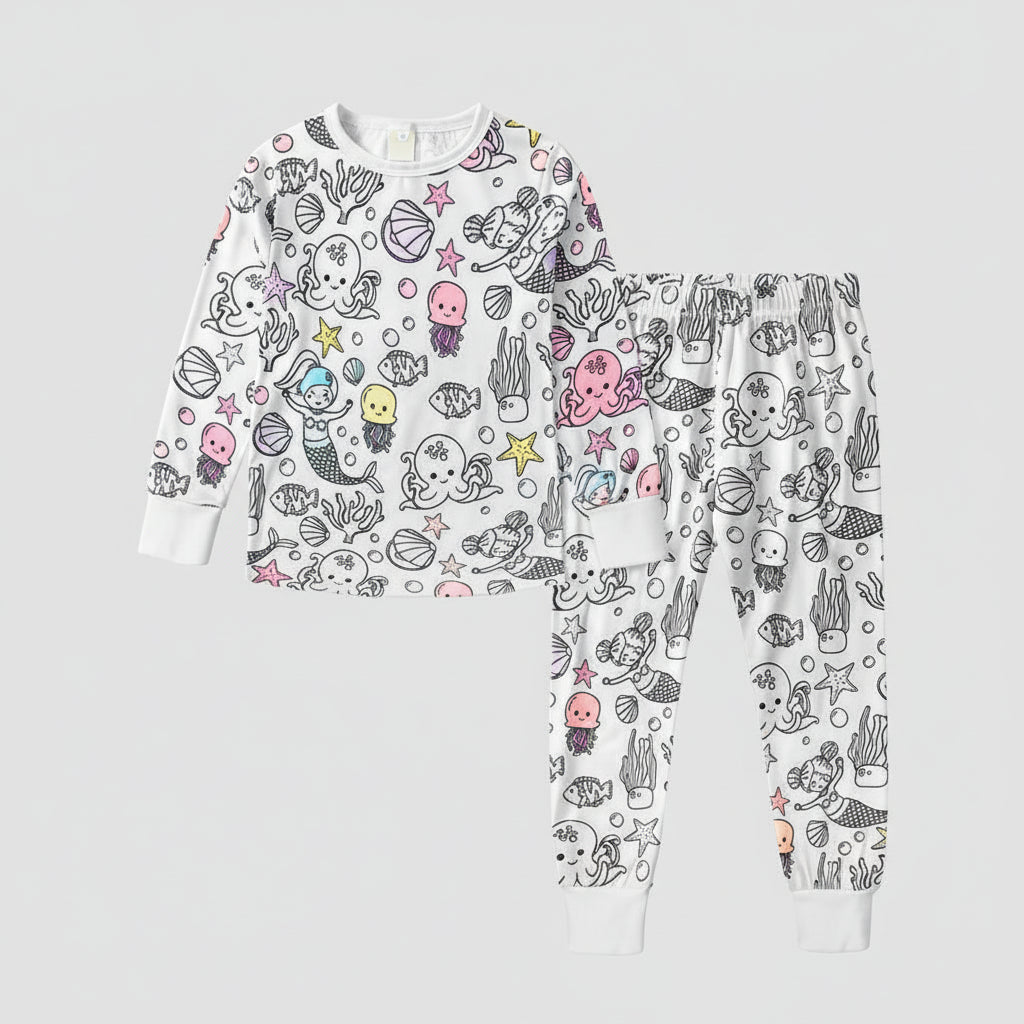 Kids Cartoon Pajama Set Two-Piece Loungewear Pants and Top