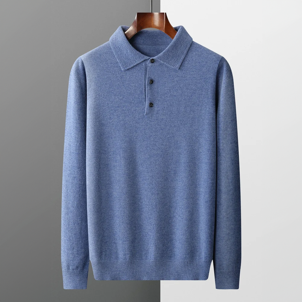 Men’s Oversized Knit Polo Shirt | Long Sleeve Casual Top