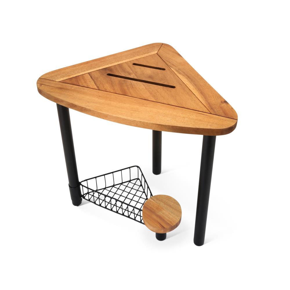 Teak Shower Chair with Storage Basket and Adjustable Legs 6