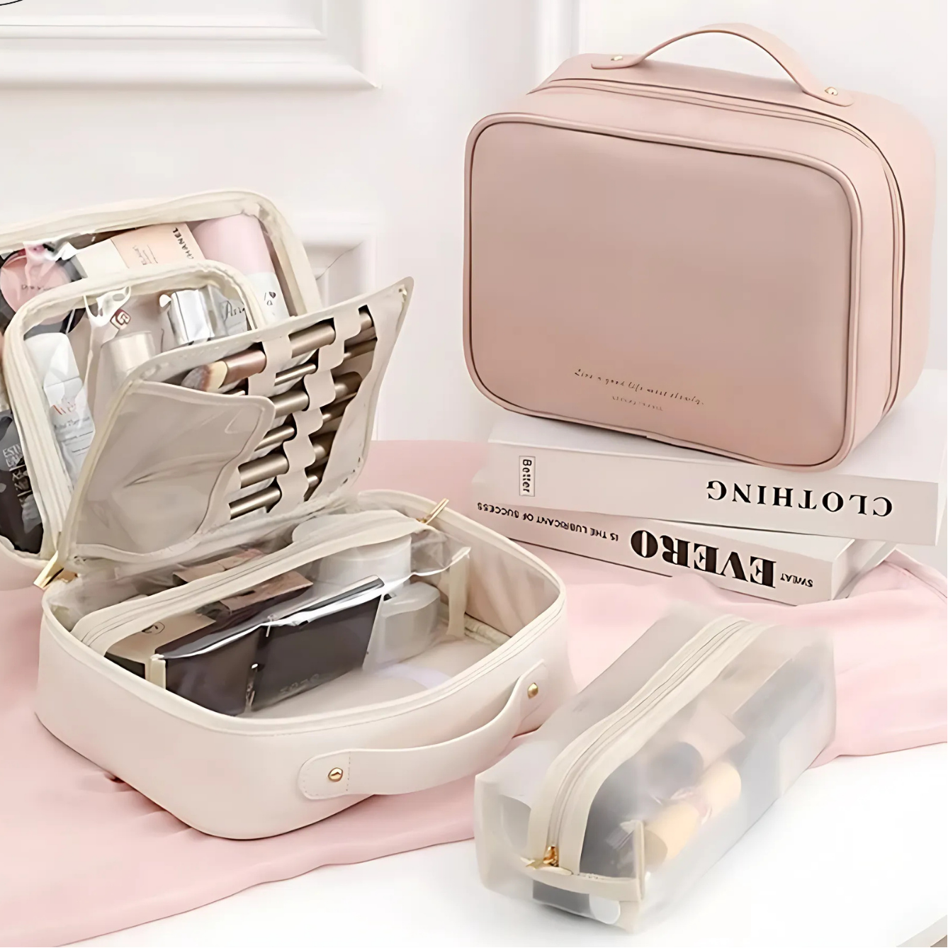 Travel Makeup Bag Multi-Compartment Water-Repellent PU Leather 1