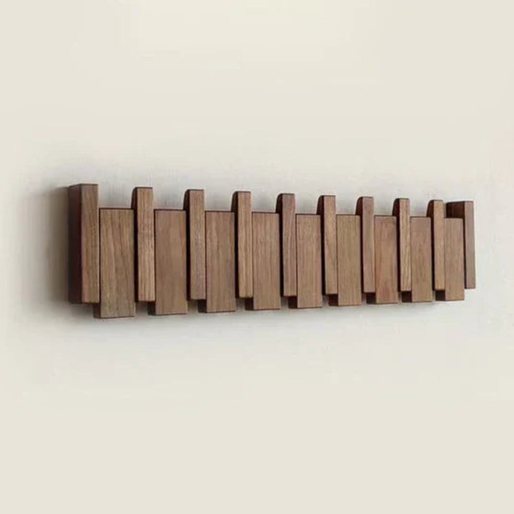 Wall Mounted Coat Rack with Foldable Hooks Natural Beech Wood 6