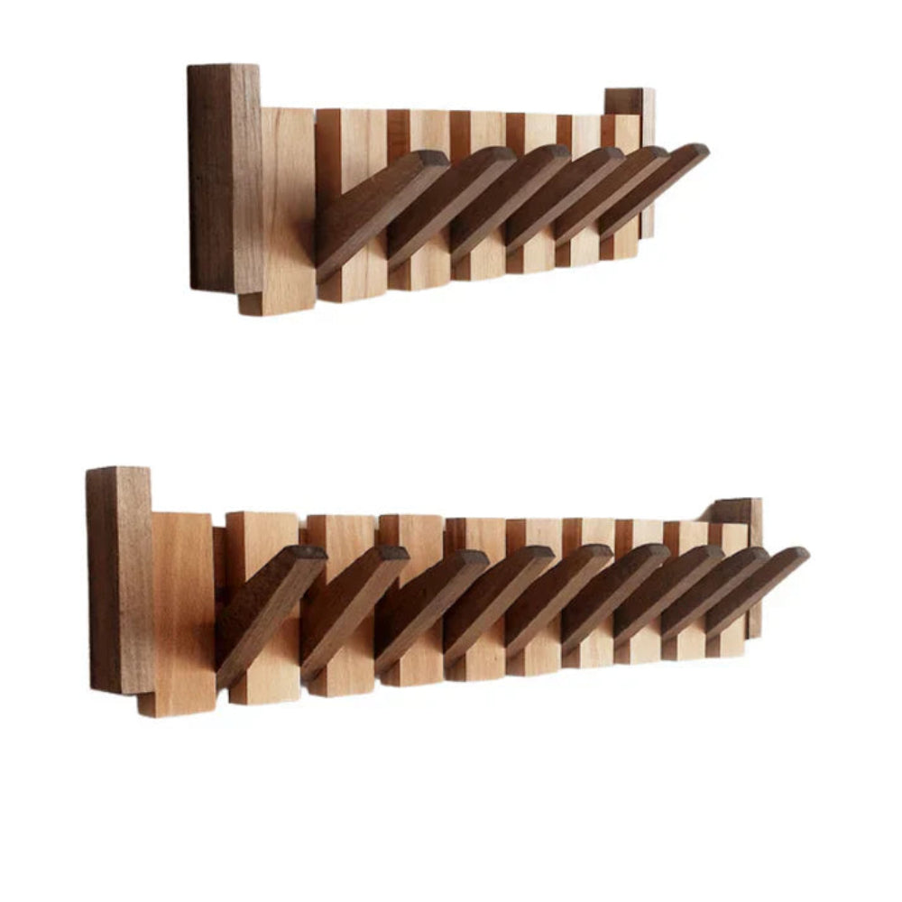 Wall Mounted Coat Rack with Foldable Hooks Natural Beech Wood 7