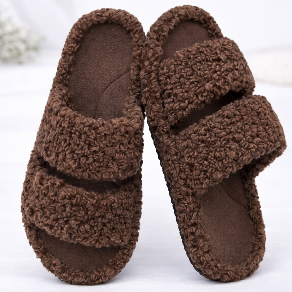 Women Slippers Plush Memory Foam Open Toe Indoor Outdoor