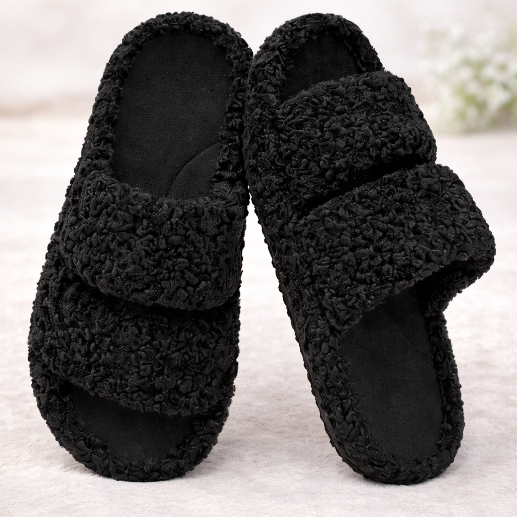 Women Slippers Plush Memory Foam Open Toe Indoor Outdoor