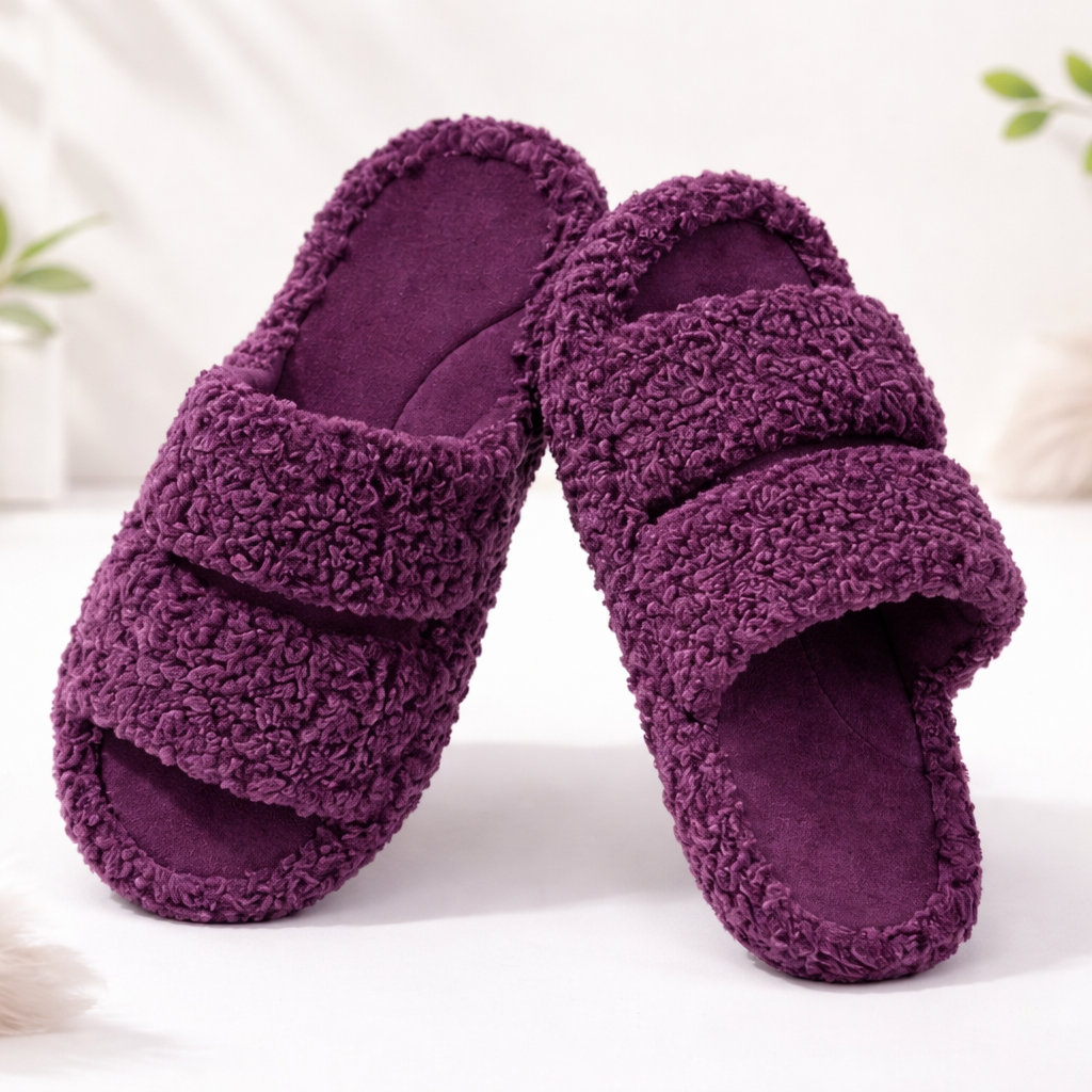 Women Slippers Plush Memory Foam Open Toe Indoor Outdoor