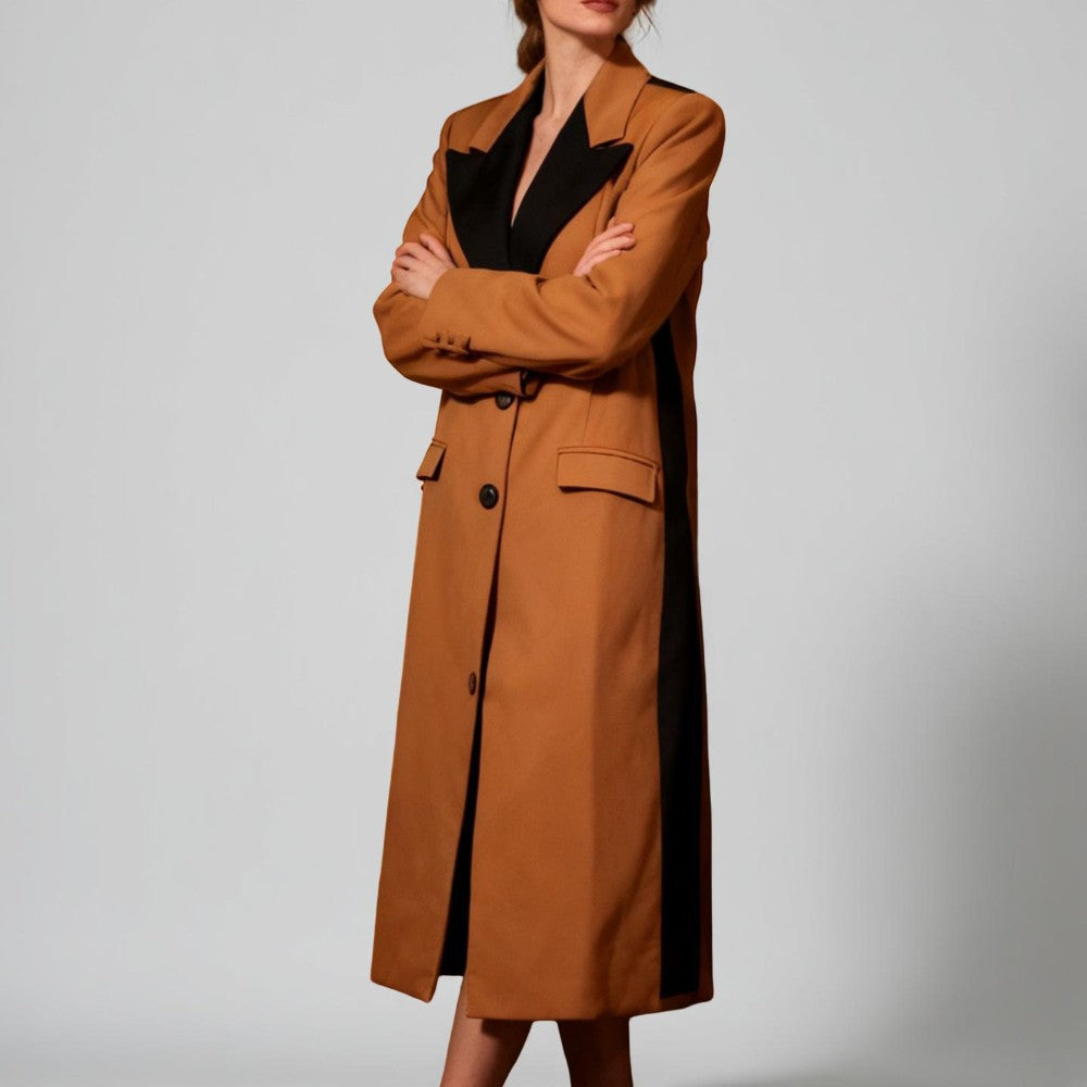 Women's Long Trench Overcoat - Double-Breasted Overcoat