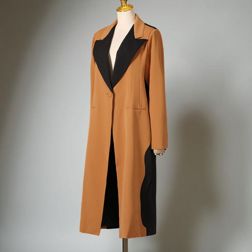 Women's Long Trench Overcoat - Double-Breasted Overcoat