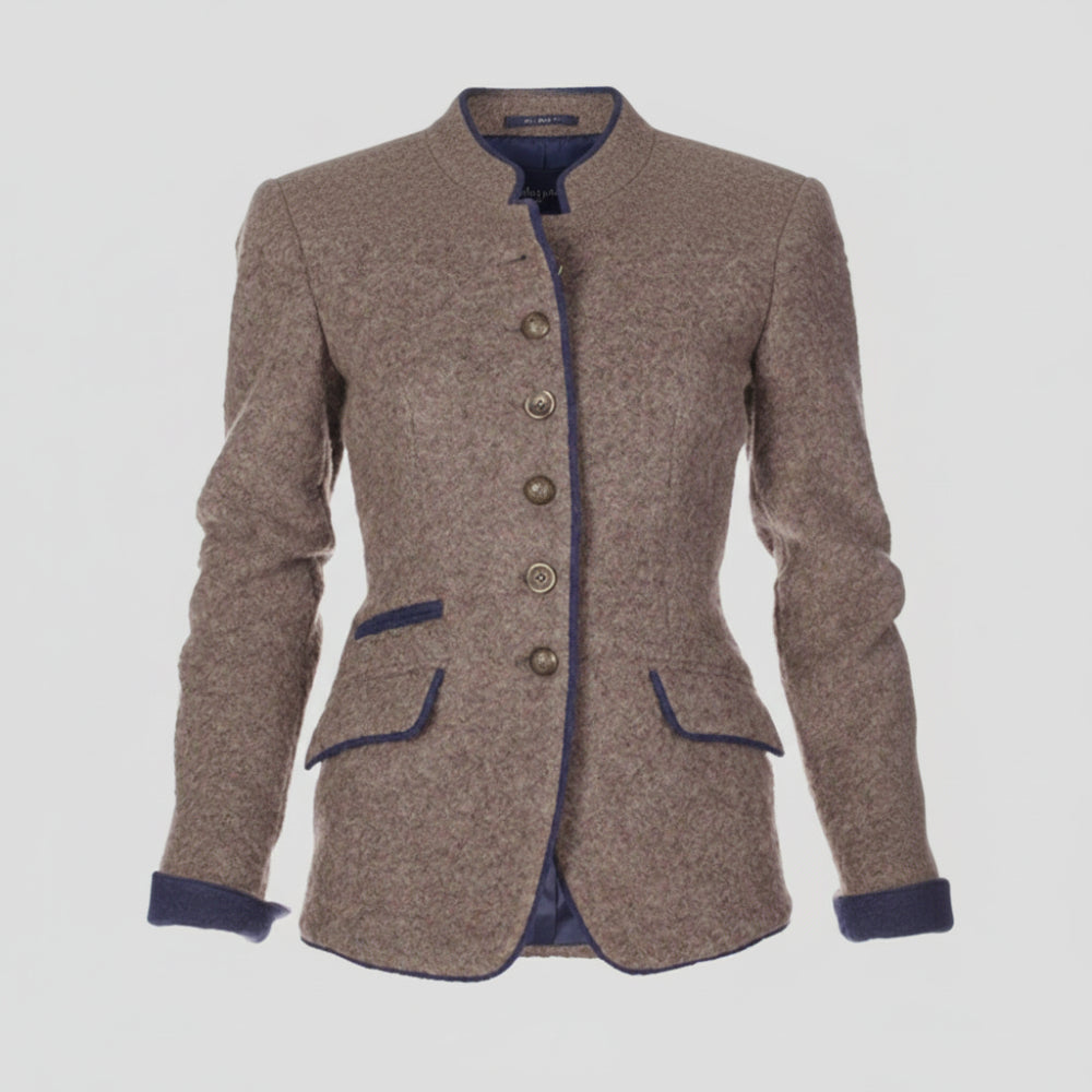 Women's Fitted Wool Blazer - Tailored Contrast Trim Jacket