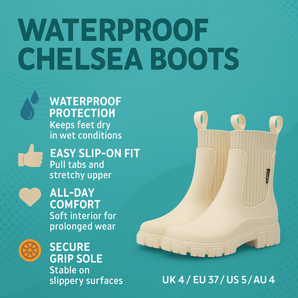 Women’s Waterproof Chelsea Boots – Ankle Grip Sole