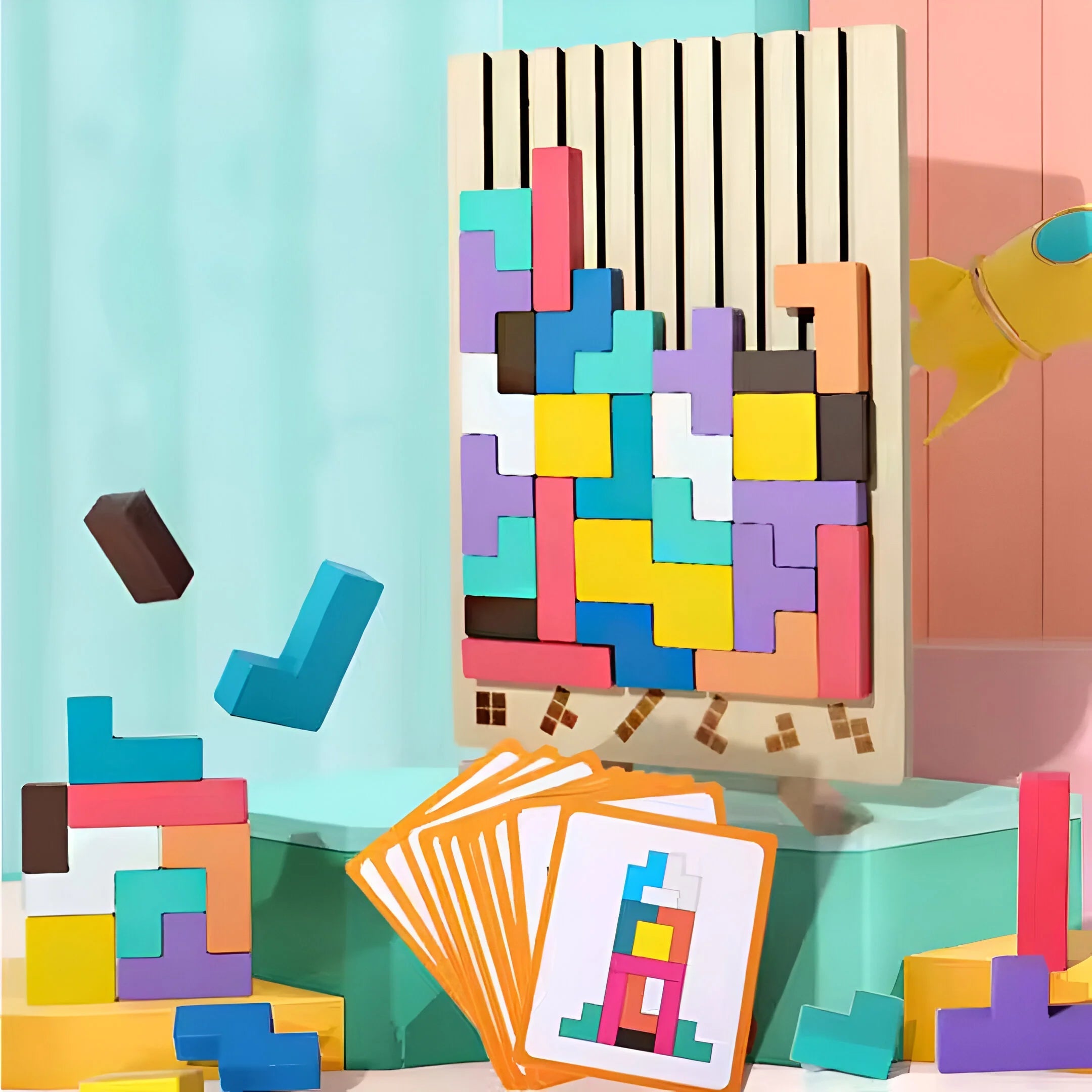 Wooden Tetris Stacking Game Educational Stack Blocks for Kids 0