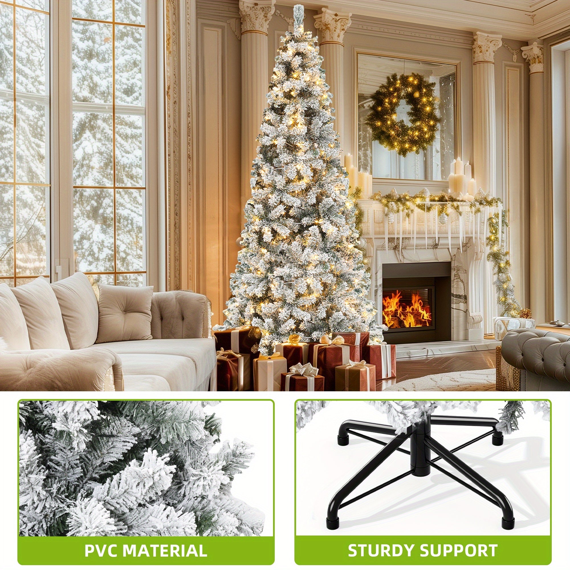 Christmas Tree Snow Flocked Lights Artificial Pine Indoor