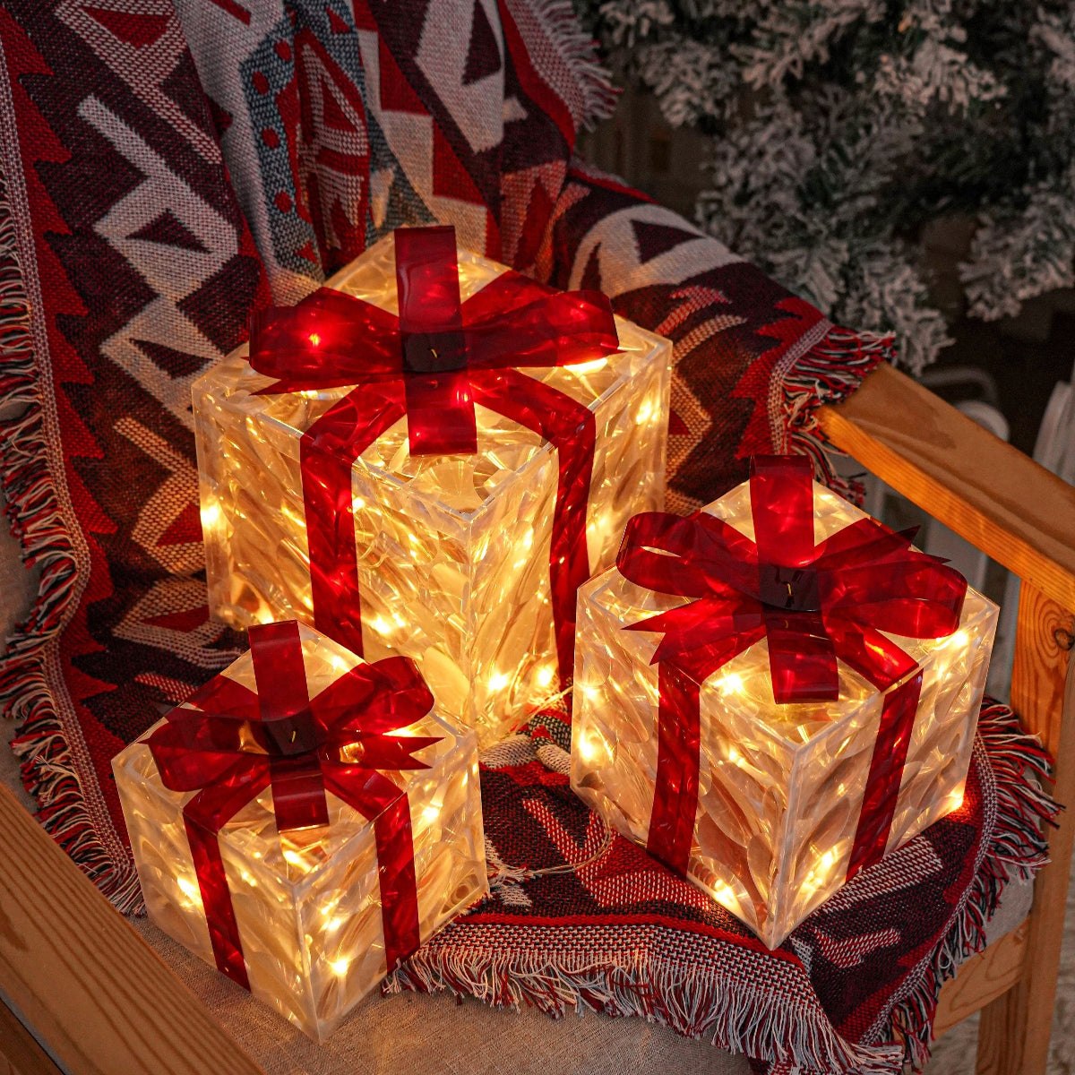 Christmas Light Gift Box Metal LED Holiday Decoration Indoor
