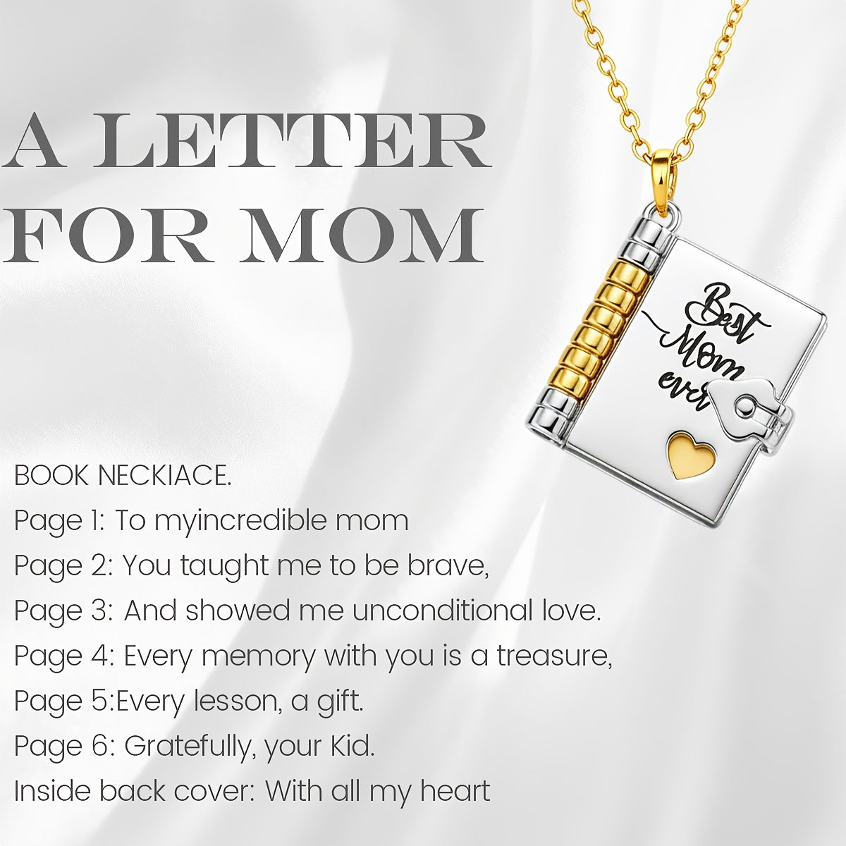 Gift Necklace Mom Daughter Gold Heart Pendant