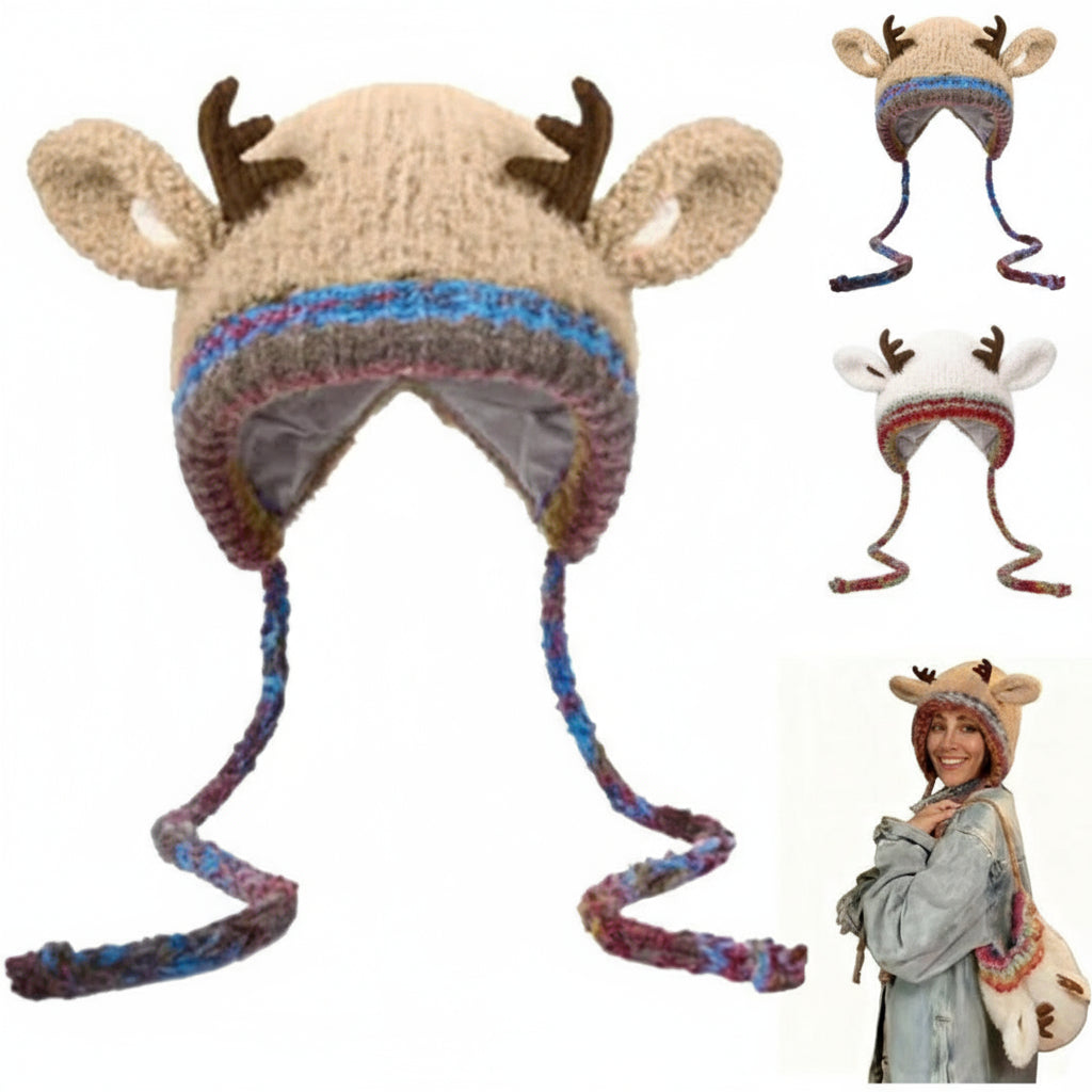 Women Christmas Knit Beanie Warm Reindeer Winter Hat