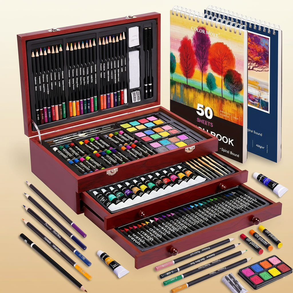 Art Supplies Gift Set Wooden Painting Kit for Kids and Adults