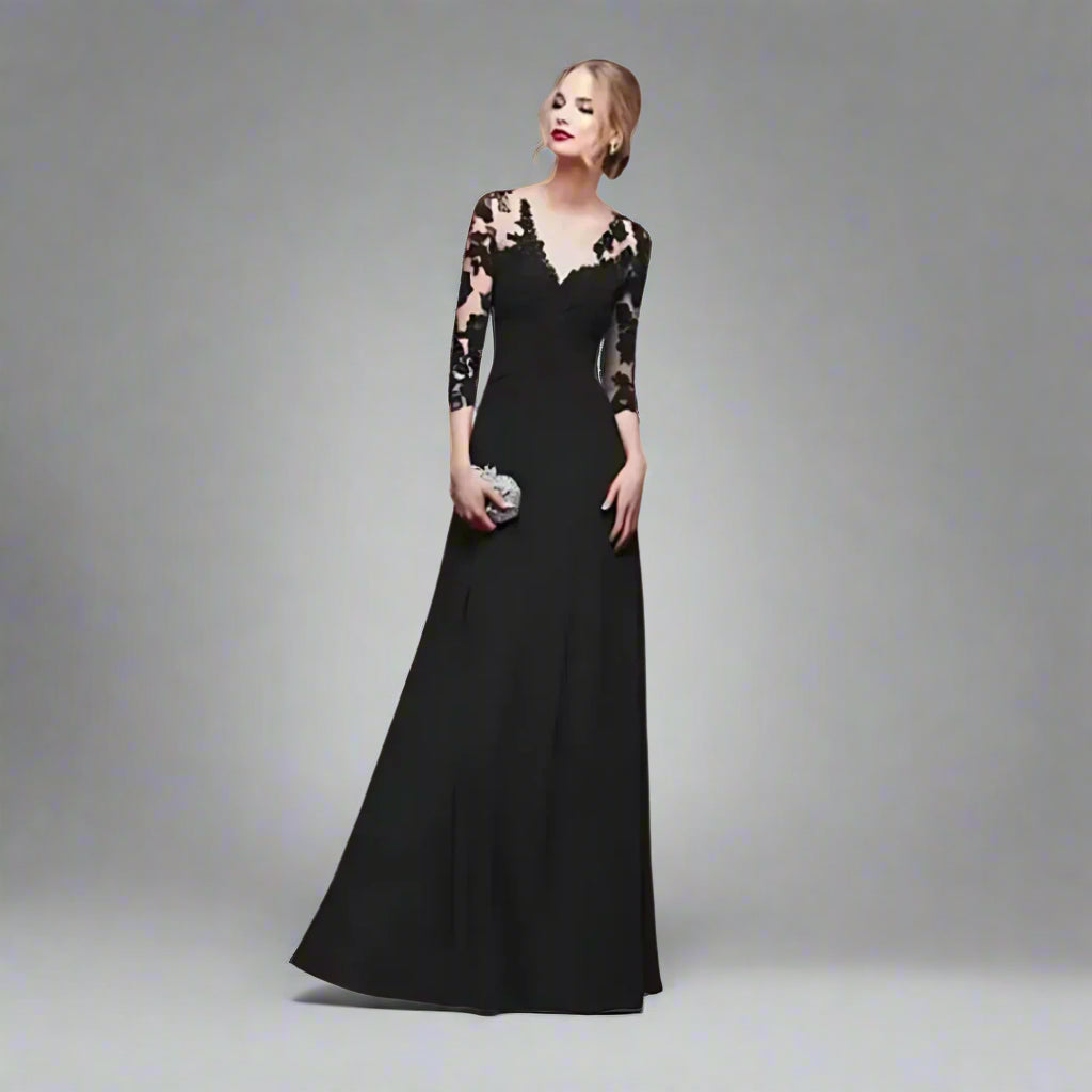 Women’s Elegant Lace Formal Evening Dress | Long Sleeve Maxi