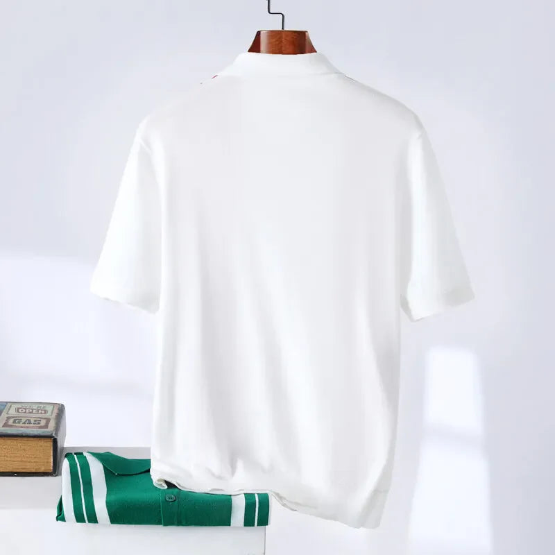 Men’s Retro Knit Polo Shirt | Short Sleeve Striped Casual
