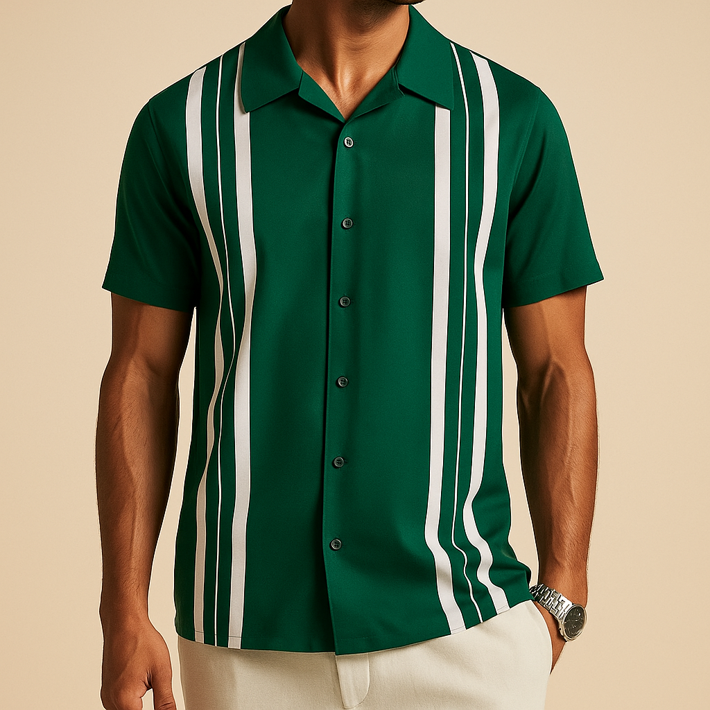 Men’s Retro Knit Polo Shirt | Short Sleeve Striped Casual