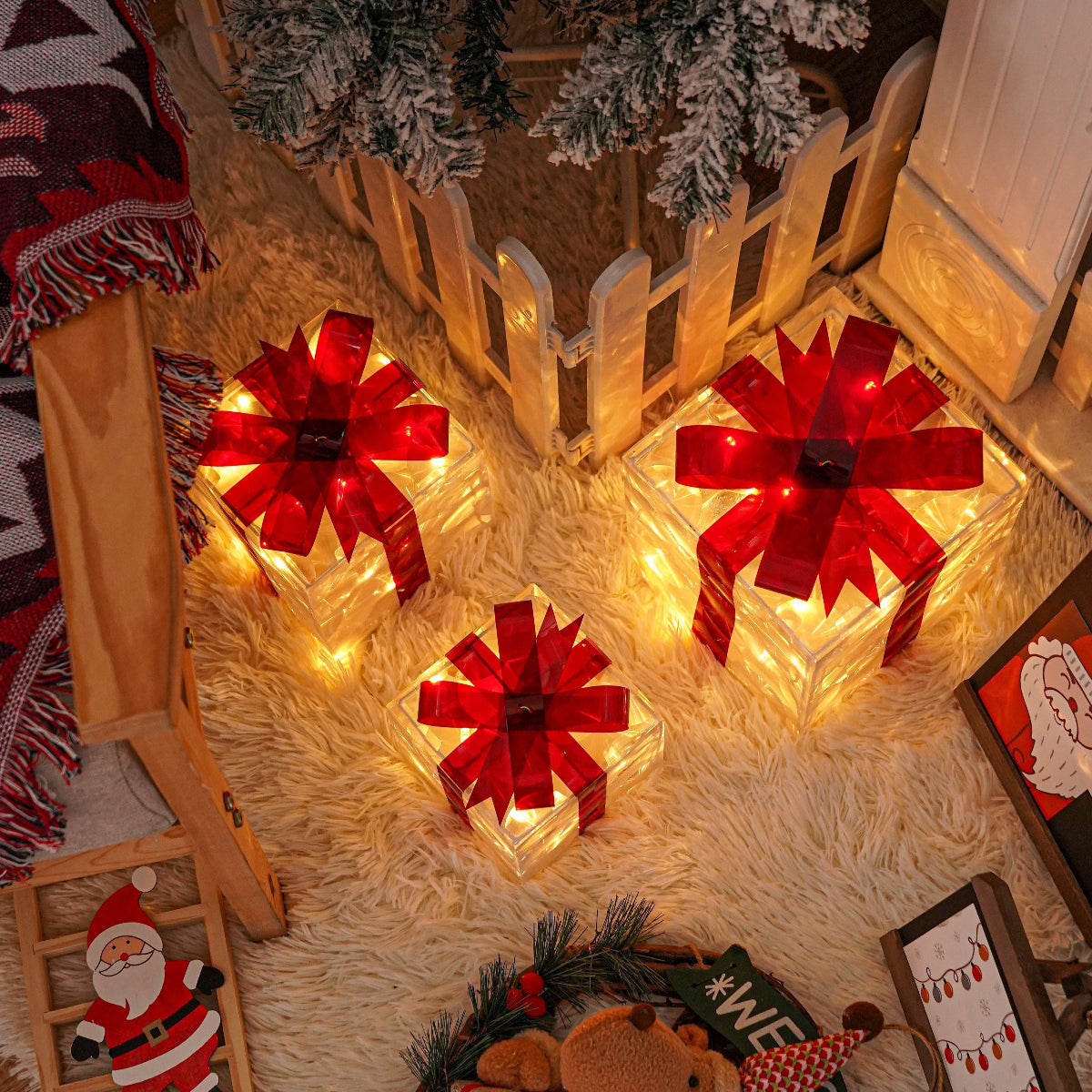 Christmas Light Gift Box Metal LED Holiday Decoration Indoor