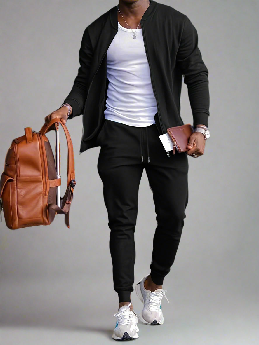 Men's Casual Slim Fit Tracksuit Set | Zip Jacket Jogger Pants