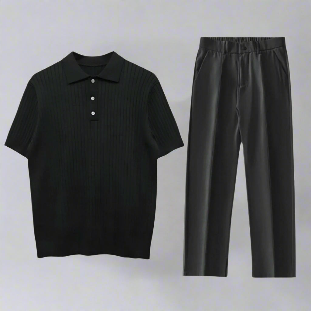 Men's Smart Casual Knit Polo Shirt Set | Straight Leg Trousers