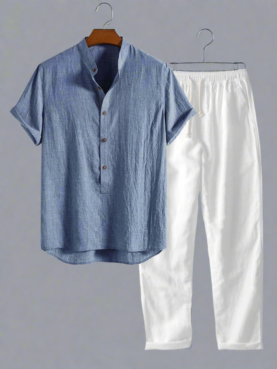Men's Lightweight Summer Henley Shirt Set | Relaxed Fit Casualwear