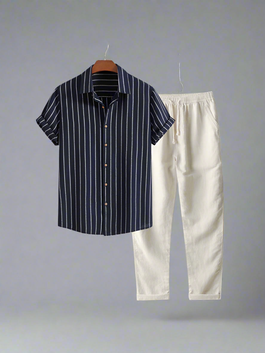 Men's Striped Short Sleeve Shirt Set | Relaxed Fit Casualwear