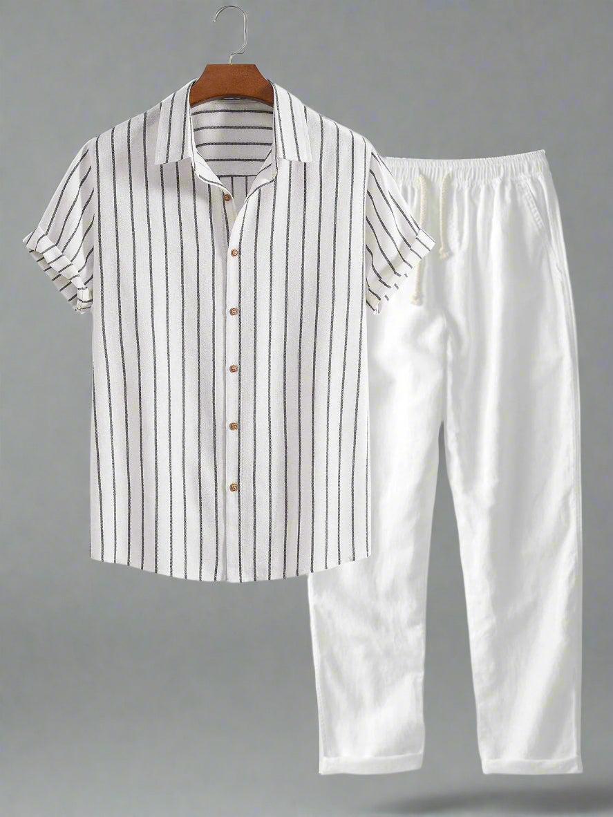 Men's Striped Short Sleeve Shirt Set | Relaxed Fit Casualwear