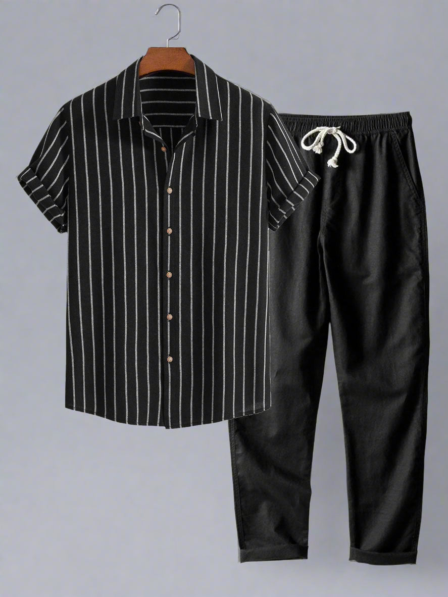 Men's Striped Short Sleeve Shirt Set | Relaxed Fit Casualwear