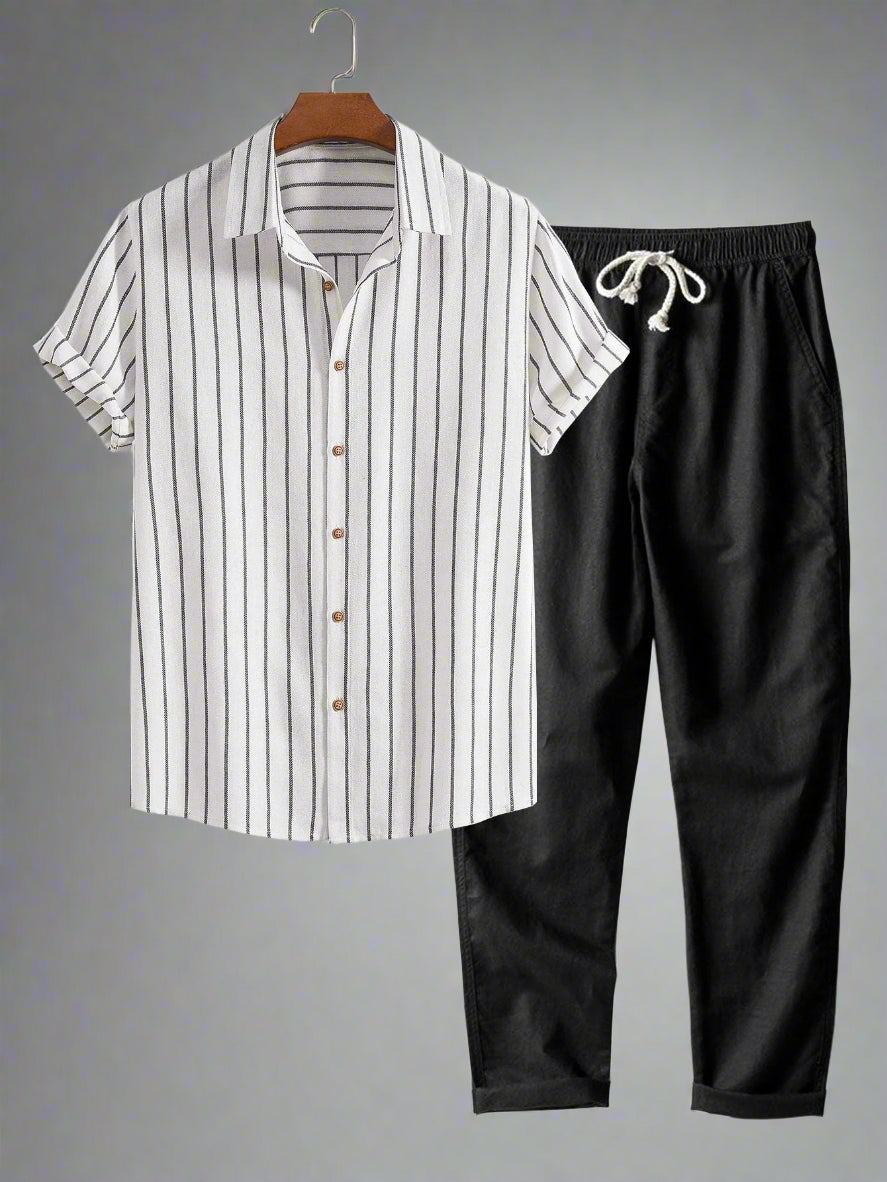 Men's Striped Short Sleeve Shirt Set | Relaxed Fit Casualwear