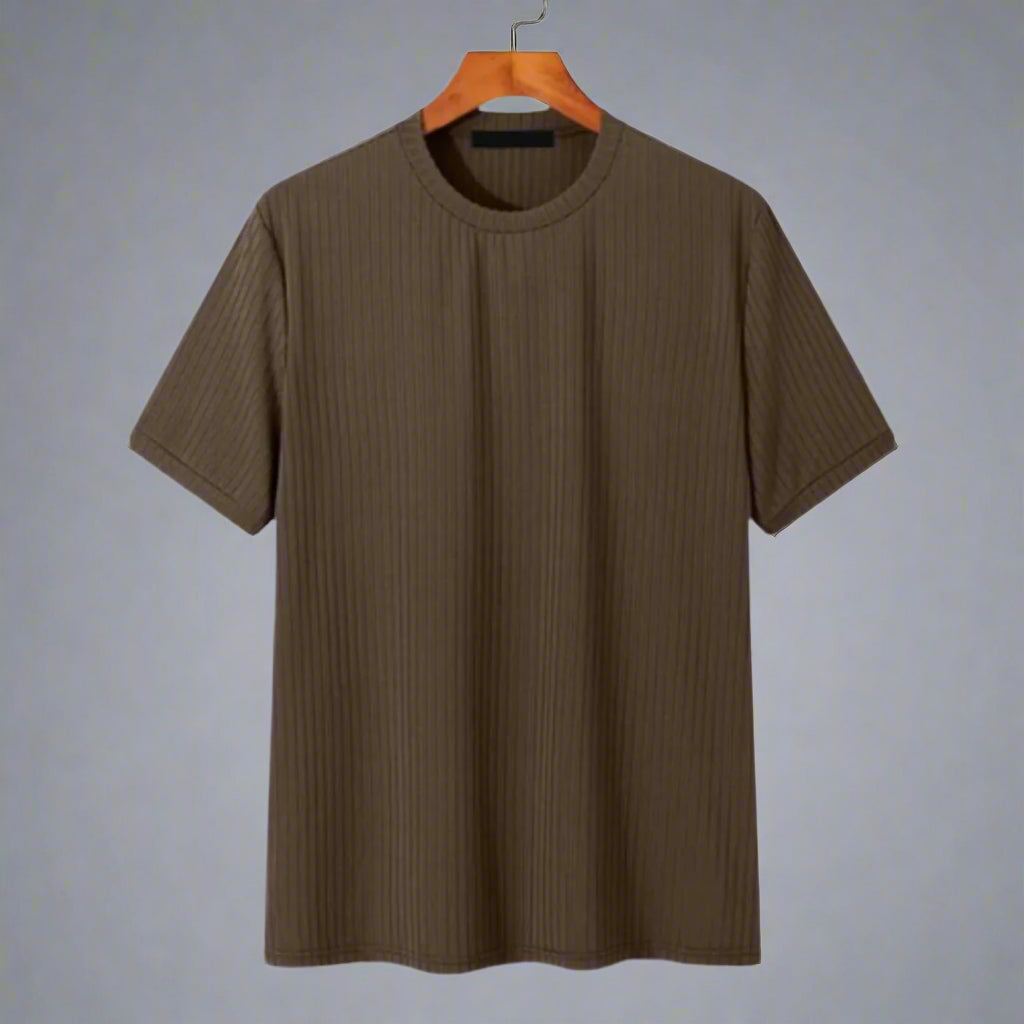 Men's Minimalist Ribbed T-Shirt Set | Straight Leg Trousers