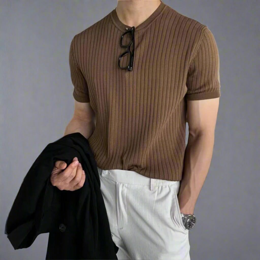 Men's Minimalist Ribbed T-Shirt Set | Straight Leg Trousers