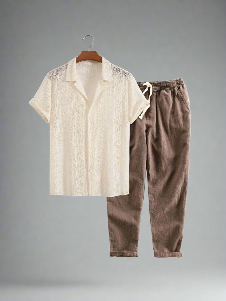 Men's Lightweight Crochet Shirt Set | Relaxed Fit Summer Outfit