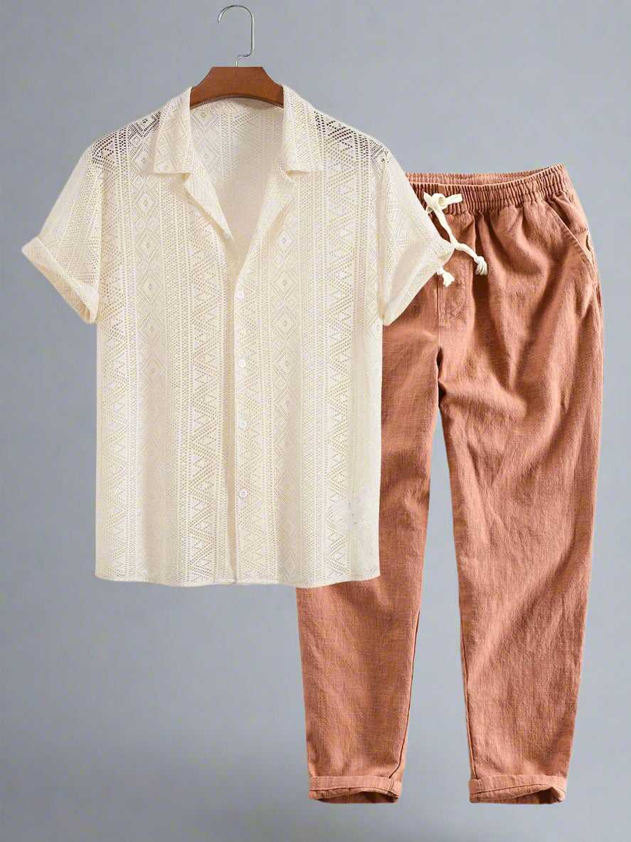 Men's Lightweight Crochet Shirt Set | Relaxed Fit Summer Outfit