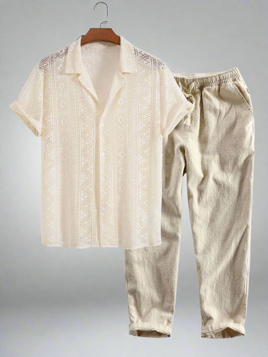 Men's Lightweight Crochet Shirt Set | Relaxed Fit Summer Outfit