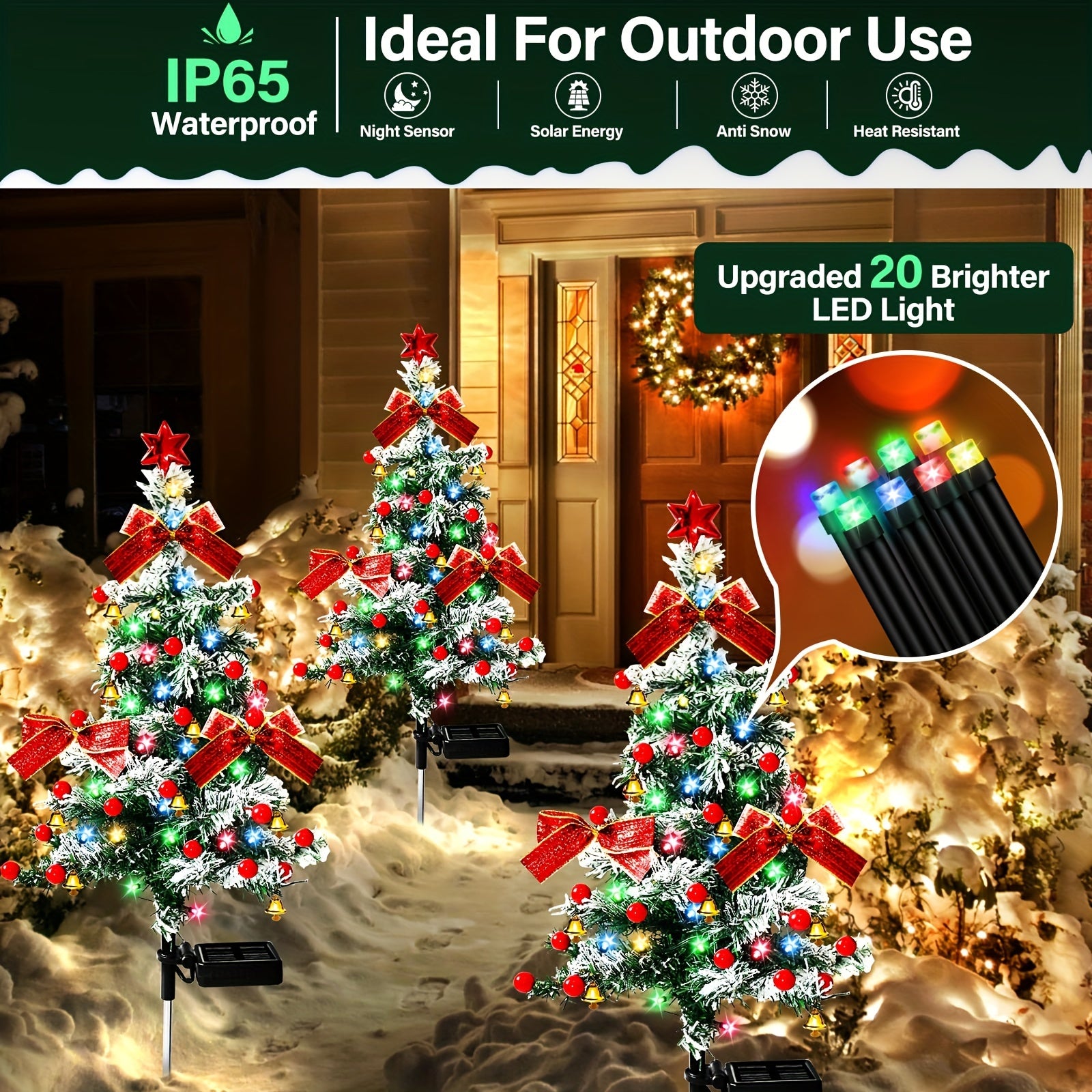 Outdoor Christmas Tree Lighting Solar LED Garden Festive Decoration