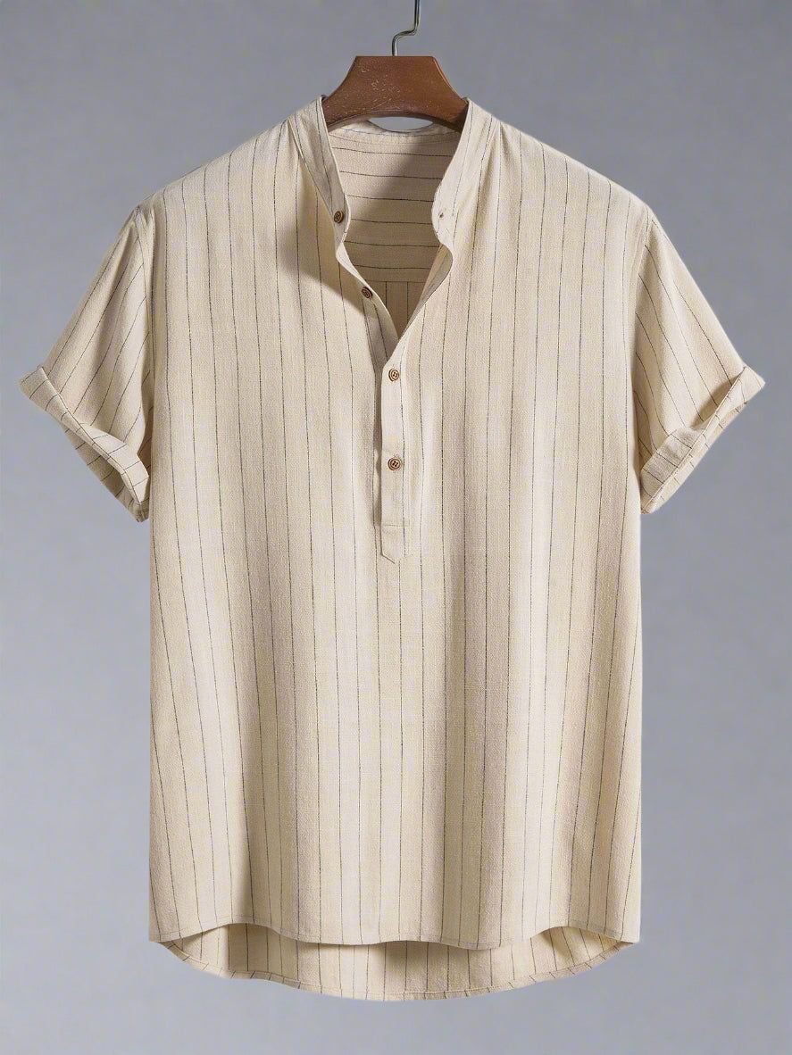 Men's Lightweight Short Sleeve Henley Shirt Set | Relaxed Fit Pants