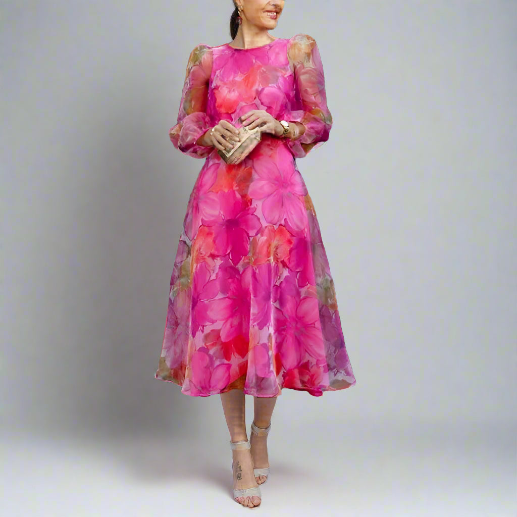 Women's Floral Wedding Guest Dress | Long Sleeve Midi