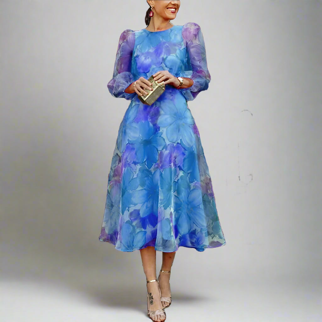 Women's Floral Wedding Guest Dress | Long Sleeve Midi