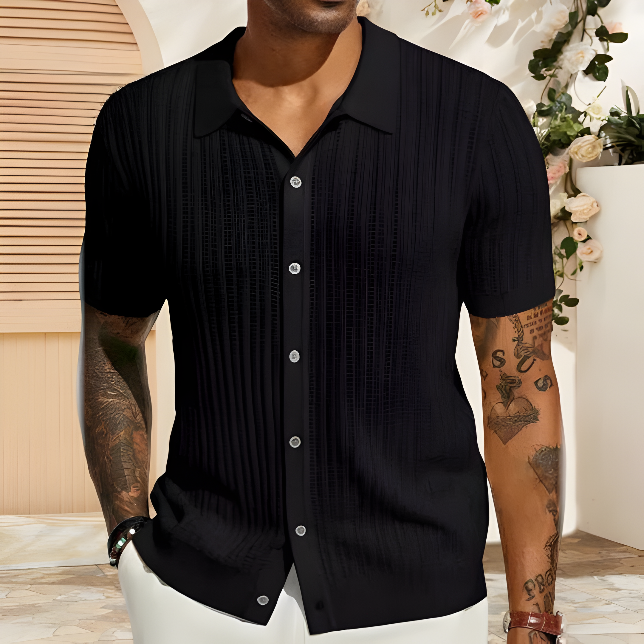 Men's Oversized Polo Shirt | Knit Short Sleeve Button Up