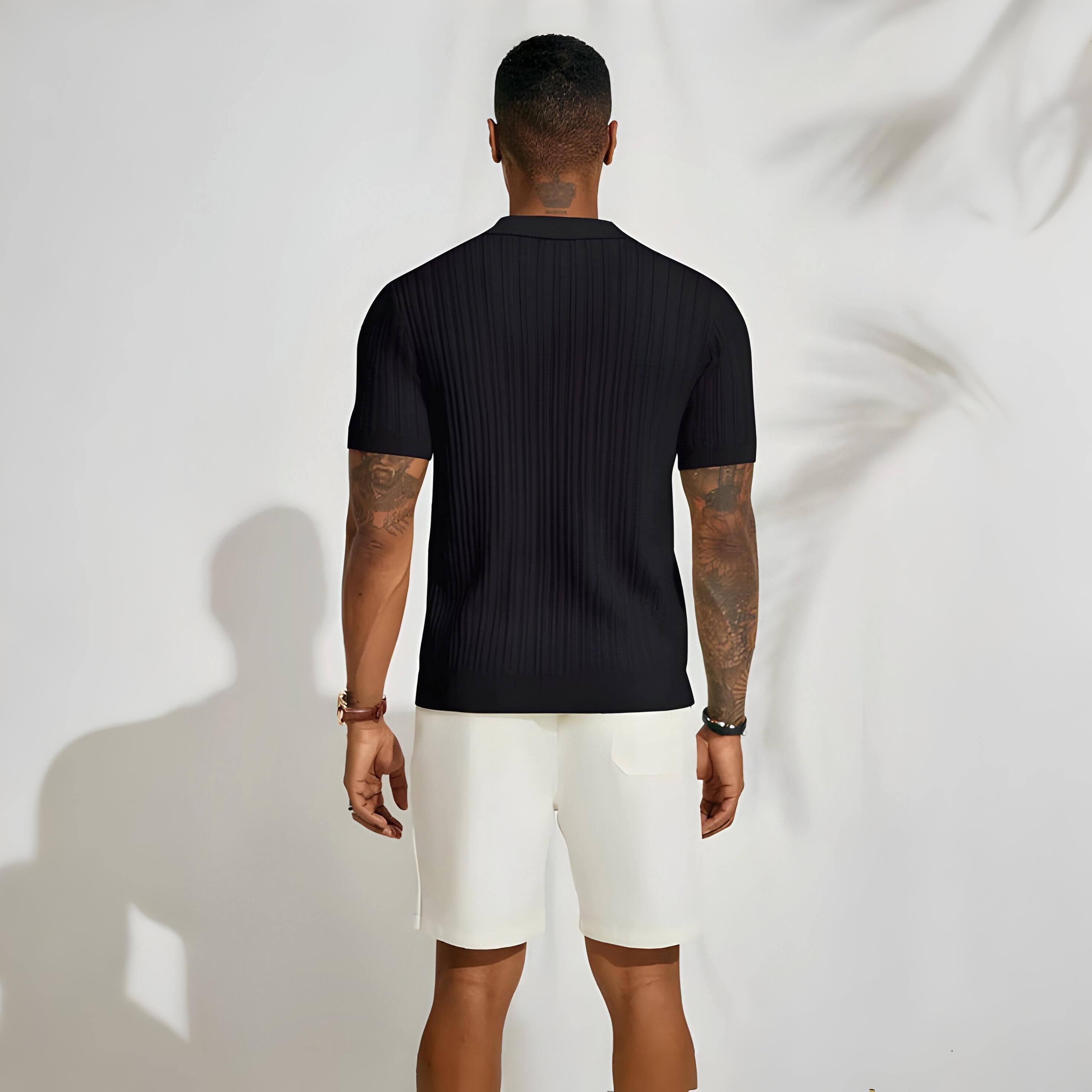 Men's Oversized Polo Shirt | Knit Short Sleeve Button Up