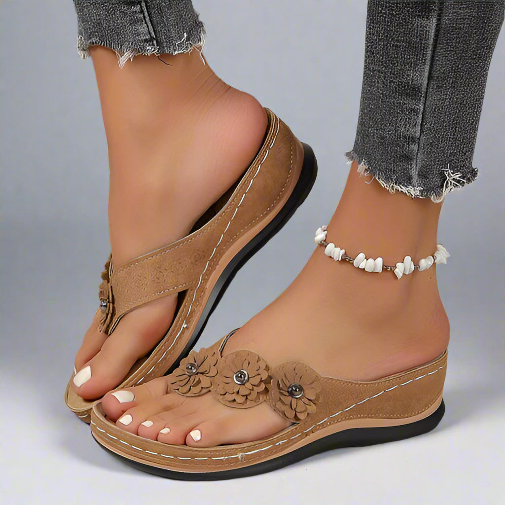 Women’s Comfortable Wedge Sandals | Floral Thong Slip On Open Toe